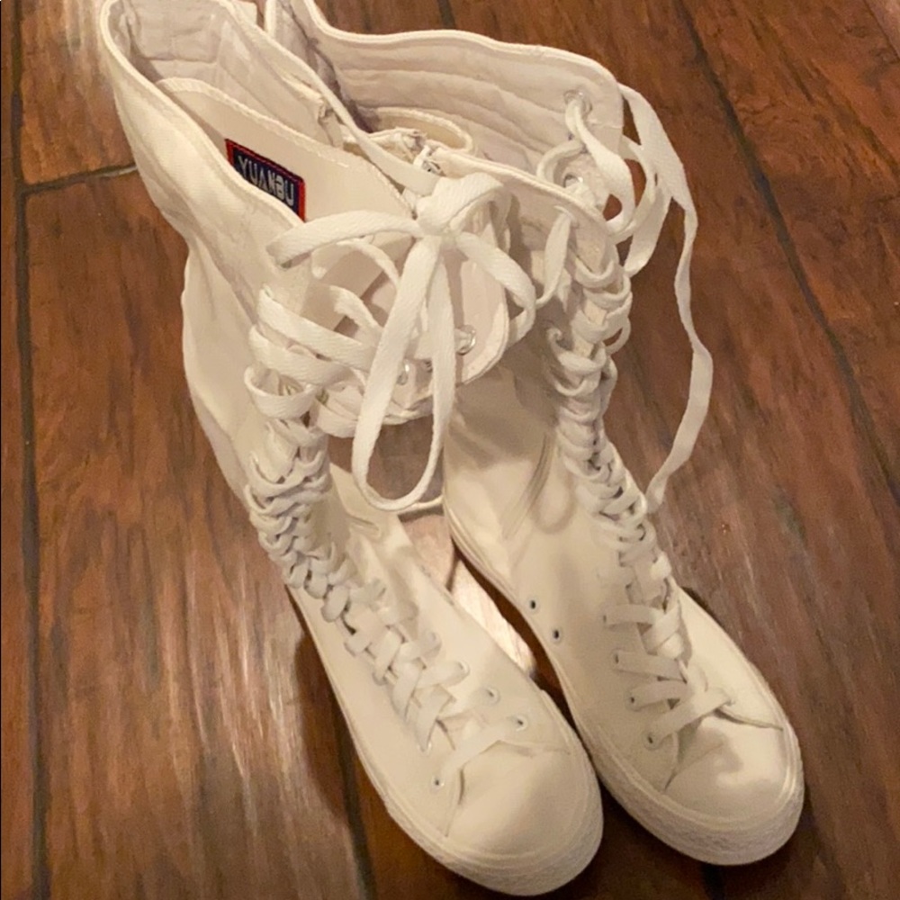 Calf High All White Lace Up Sneakers Size 7.5